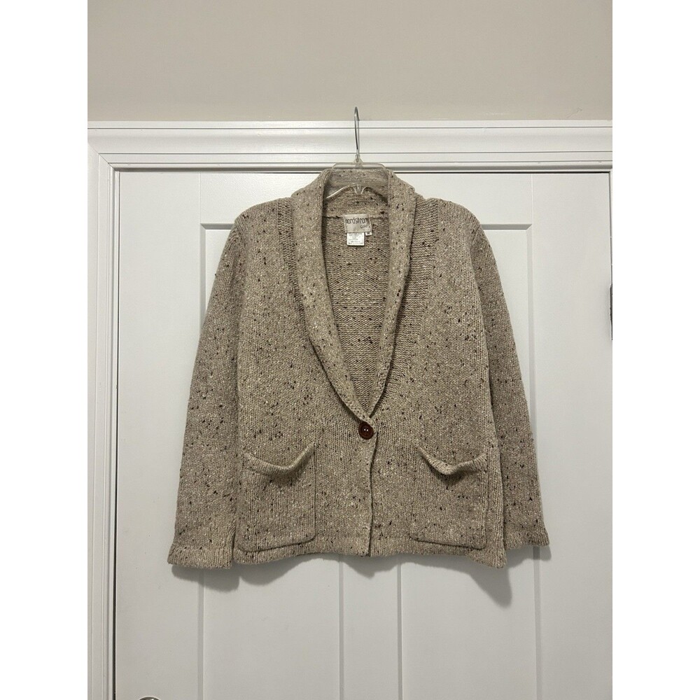 Vintage Nordstrom Knit Wool Angora Blend Cardigan Beige Ivory Women Size Medium